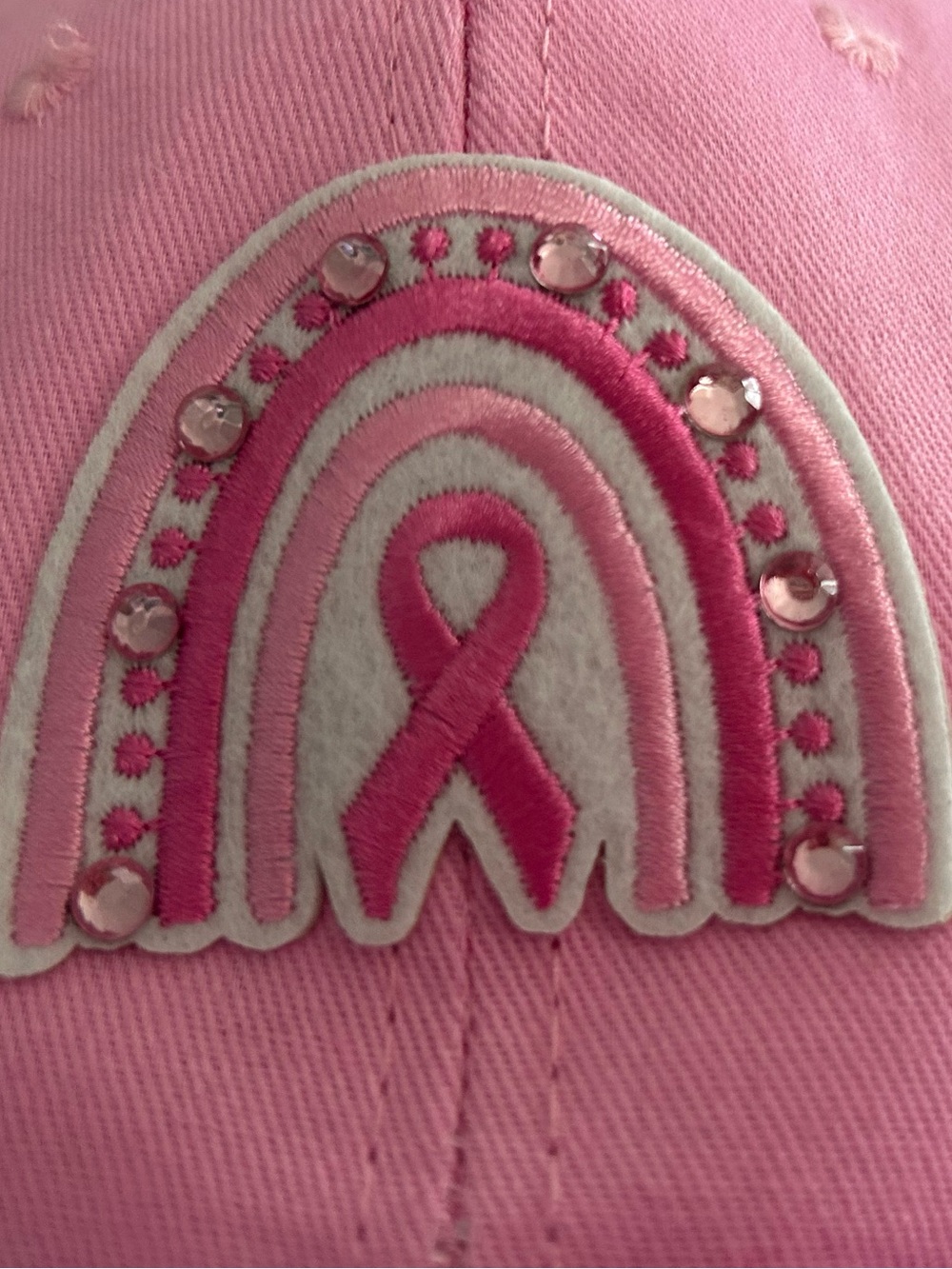 Handmade Pink Rainbow Awareness Ribbon Rhinestone Hat NWT - Picture 2 of 5